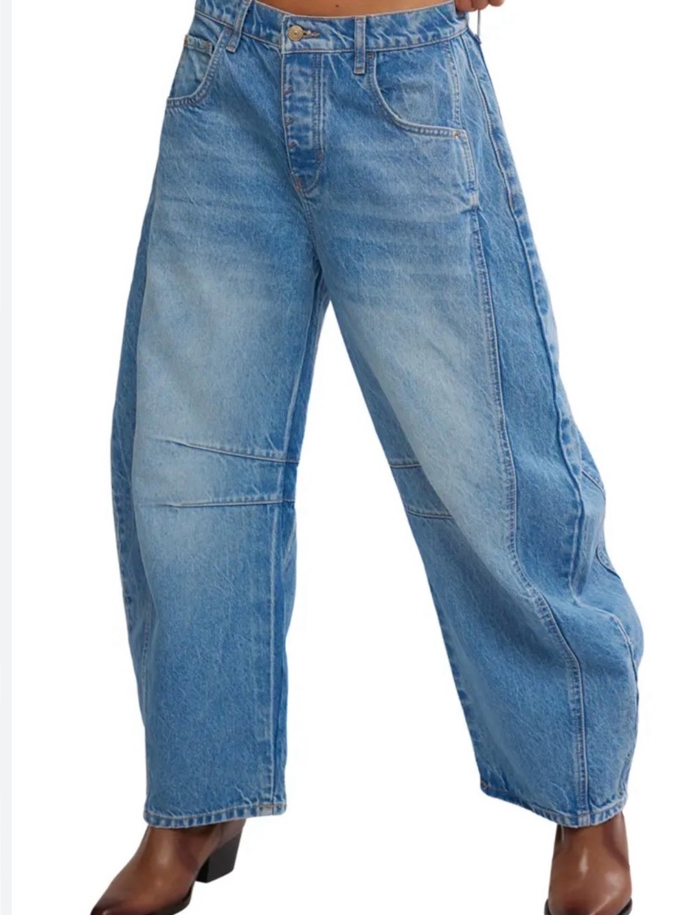 Free People Light Wash Wide Leg Patchwork Jeans